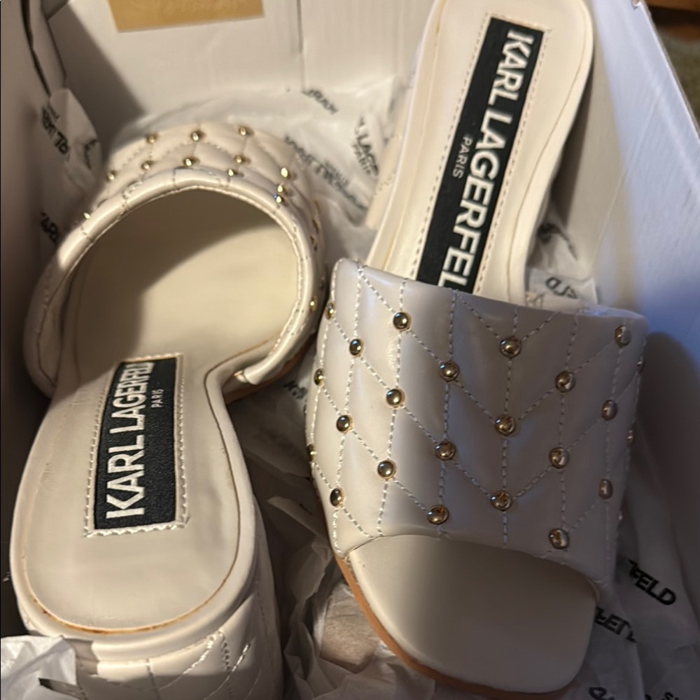 Karl Lagerfeld White Studded Mules size 6 $69